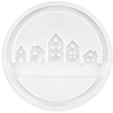 Silikonform Haus Rund Kerzenform Gips Formen zum Gießen Silikonform Häuser Kerzenhalter Architektonisches Design Silikonform Gießformen Silikon Runder Ring Haus Gießen für DIY Kerzen Gips(5-Häuser)