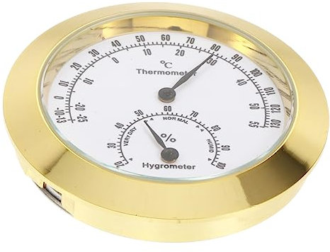 Gogogmee Geigenhygrometer Thermometer Hygrometer aus Legierung in Gold für Violine und Musikinstrumente zur Lagerung und Pflege mit Feuchtigkeitsmessung und Klarem Display Zartes Design