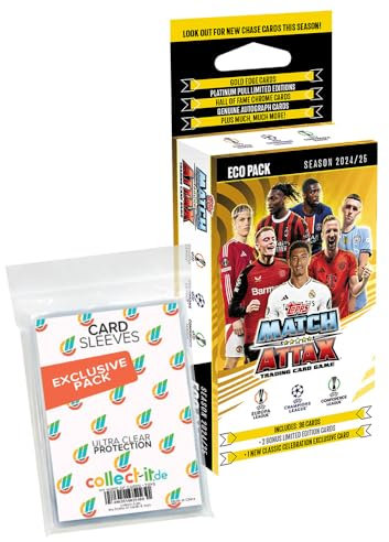 Bundle mit Match Attax Champions League 2024/25 - Trading Cards - 1 Blister + Exklusive Collect-it Hüllen
