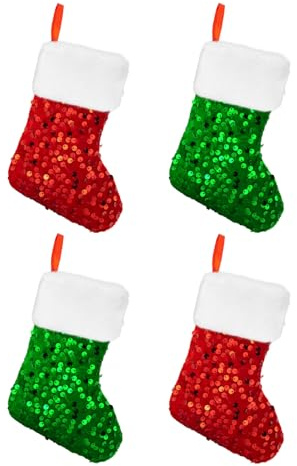 Y7HLLPW Mini-Weihnachtsstrümpfe, Glitzer, Weihnachtsstrumpf-Set, rot, grün, kleine Weihnachtsstrümpfe, Dekorationen, Weihnachten, hängende Geschenktüten für Weihnachtsbaumschmuck, Kamin,