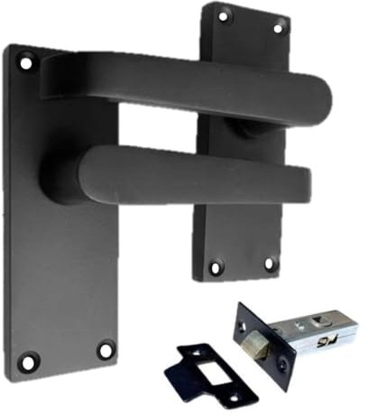 Matt Black Straight Door Handle Set - Victorian Style Internal & External Lever Door Handles with Backplate 118mm x 42mm (1 Pair of Latch Handles + Tubular Latch)