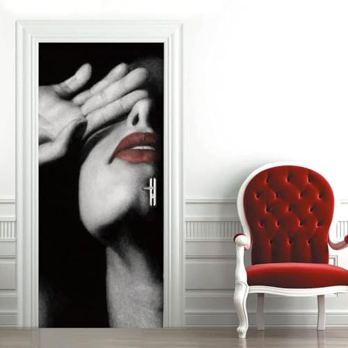 Türtapete Selbstklebend 90x210 cm Türfolie Selbstklebend Frau Türaufkleber Türposter Schwarz Türsticker Fototapete 3D Effekt für Schlafzimmer Wohnzimmer Küche 8191A