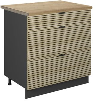 Vicco Mueble bajo de Cocina Fame-Line, Panel de Roble, 80 cm con 3 cajones, ET Roble