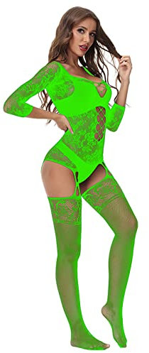 WILLBEST sexy Dessous Damen für Sex, Lack und Leder Sommer Netz Bodysuit Damen Dessous Damen sexy unterwäsche Curvy fischnetz Festival Outfit reizwäsche für Sex Damen Korsage Damen schwarz