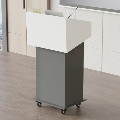 Stehpodest aus Holz mit abschließbarem Stauraum und Universalrädern, doppellagiger Stauraum, ideal für Kirchenkonferenzen, Grau