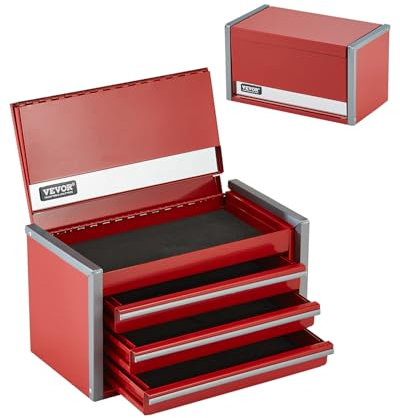 VEVOR Caja de Herramientas de Metal Portátil 218,4 x 118 x 120 mm con 3 Cajones, Revestimiento de EVA y Almohadillas de PP para Pies, Apertura de Cojinete de Bolas y Recubrimiento en Polvo, Rojo