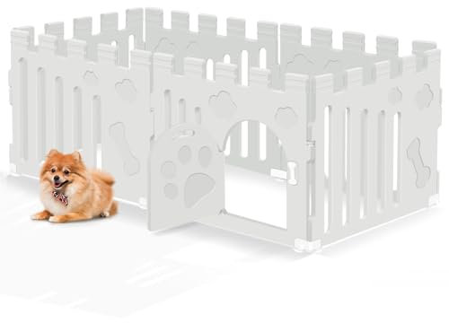 Hunde-Laufstall mit Tür, 6-Panel Indoor Welpenlaufstall, Starker Kunststoff Kleinhaustier Sicherheitszaun Hund Laufstall Rutschfestes und sicheres Haustiergitter, Weiß（156 x 78 x 60 cm