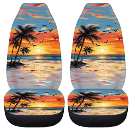 BIGCARJOB Hawaii Dusk Palm Autositzbezüge, Polyester, universelle Passform, Auto, SUV, 2 Stück, vorne, grundlegender Schutz, personalisierbar, einzigartig Bedruckt