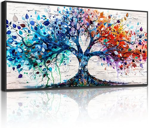 hyidecorart Quadro Albero Della Vita, 50x100 cm Quadro Moderno Soggiorno, Paesaggi Quadri Grandi Dimensioni, Stampe su Tela con Cornice, Decorazione Parete Colorate per Camera Ufficio Sala