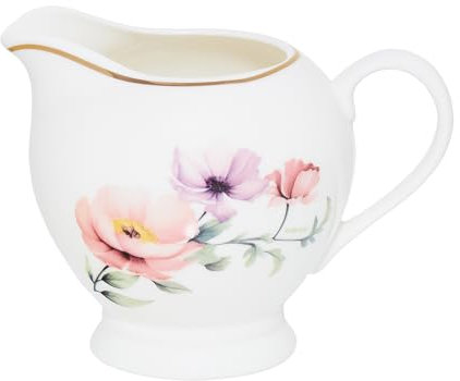 AMBITION Milchkanne Porzellan 300ml Flores Milchkännchen weiß mit Blumenmotiv kleine Sauciere