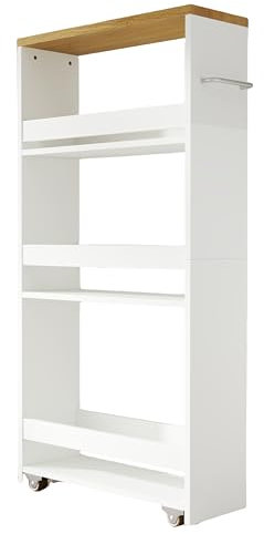 Xisilla - Estantería estrecha con ruedas, estante de cocina de 3 pisos, color blanco, poco espacio para cuarto de baño y sala de estar, ancho de 14 cm