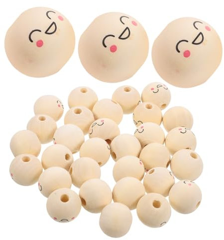 FONDOTIN 50 Stück Puppe Holzperlen lächeln Lose Perlen DIY handgefertigte Abstandsperlen Puppengesichter zum Basteln gestrichen Lochperlen aus Holz Perlen zur Schmuckherstellung