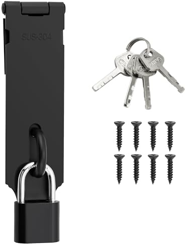 SAYAYO Shed Lock Hasp and Staple Gate Lock with Padlock 4 Keys, Black 130MM | SUS304 Stainless Steel Garden Gate Latch Door Lock Heavy Duty