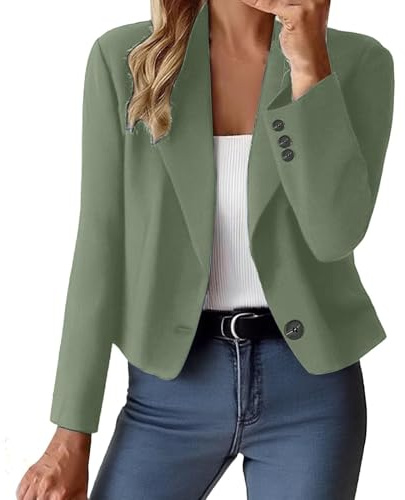 Blazer Femme Legere Veste Tailleur Femme Court Mariage Tendance Jacket Automne Ajustée Travail Blouson Classique Mi Saison Imprimée 2#Vert M