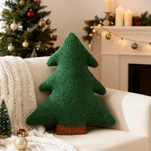 Weihnachtskissen Weihnachtsbaum, Weihnachtsdeko Kissen, Zuckerstangen Kissen Weihnachten, Tannenbaum Plüschkissen, Dekokissen Weihnachten für Weihnachts Wohnzimmer Schlafzimmer Zuhause Sofa (35cm)