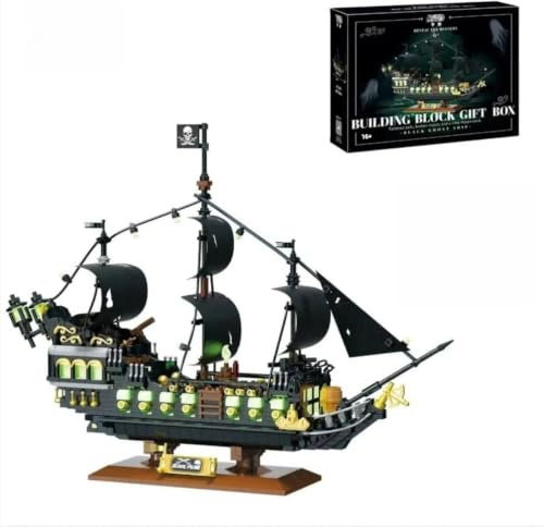 TRavesty Pirate Ship Building Block Set, 1576 PCS Black Pearl Ship Ghost Ship Flying Dutchman Model Boat, Sailboat Building Kit Construction Kitsits Gift for Adults Boys Girls (P3128)