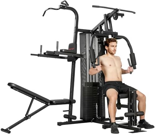 SPORTNOW Kraftstation mit Latzug Butterflystange 69kg Gewichten, Seil