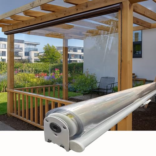 Koncey Transparentes Wasserdichtes Rollo, Seitenzug-Rollo Maßanfertigung, Outdoor Wetterschutzrollo, Einfache Installation, Staubdichter Trennvorhang für Balkon Terrassen Pavillon