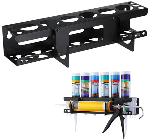 Silicone Tube Storage Holder, 6-Slot Caulking Tube Organiser for Wall, Workshop, Durable Coated Steel Van Racking Accessories for Sealant Tubes & Nozzles, Space-Saving Silicone Holder (Black)