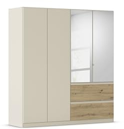 Rauch Möbel Costa, Kleiderschrank, Farbe Beige/Eiche Artisan, Breite 181 cm | Schrank, 4-türig, Spiegel, 2 Schubladen, Push-to-open, Zubehör Classic, für Schlafzimmer, Kinderzimmer, Babyzimmer, Garderobe