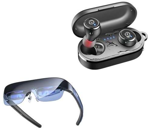 TOZO T10 Bluetooth 5.3 Wireless Earbuds with Wireless Charging Case IPX8 Waterproof Stereo Headphones VIZO V1 Smart Glasses with 1800-Nit Display, Built-In Stereo Speakers