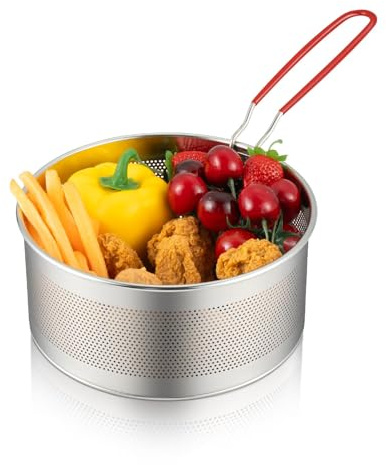 YEENAIV Stainless Steel Frying Basket Strainer with Handle Mesh (18cm) | Stainless Steel Frying Rack with Handle Chip, Pasta Strainer Strainer Deep Fryer Colander