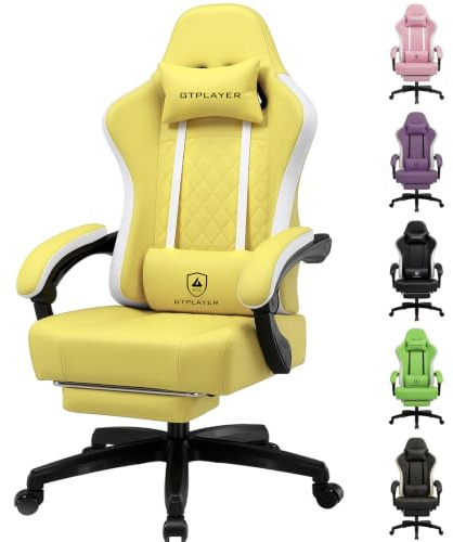 GTPLAYER Gaming Stuhl Ergonomischer Gaming Sessel Schreibtischstuhl Kunstleder, Federsitzkissen, Verbindungsarmlehnen und Fußstütze 150KG, gelb