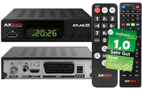 [ Test SEHR GUT, Note 1.0 *] AXRED Atlas X1 + Senioren Fernbedienung, HD Sat Receiver mit Aufnahmefunktion, Full HDTV, Digital Sat-Receiver für Satellitenschüssel Satelliten Satellit TV Fernseher