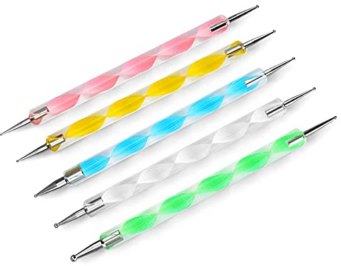 5x Nail Art Dotting Pen Crystal Marbleizing Tool Kit Set Manicure Painting 2-Way