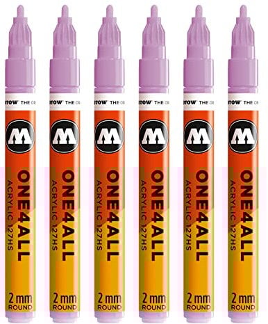 Molotow One4All 127HS Acryl Marker (2,0 mm Strichstärke, hochdeckend und permanent, UV-beständig, für fast alle Untergründe) 6 Stück Farbe 201 lila pastell