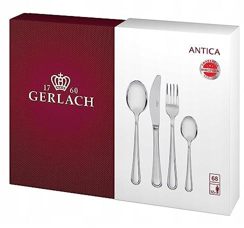 Gerlach Set di Posate Matt Antica, Acciaio Inox, Argento, 50 x 37 x 10 cm, 68 unità