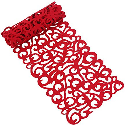 FTVOGUE 7 Farben Rechteck Hohl Filz Tischläufer Tischdecke Mats Platzdeckchen Haushalt Dekorationen, 102 x 29 cm rot