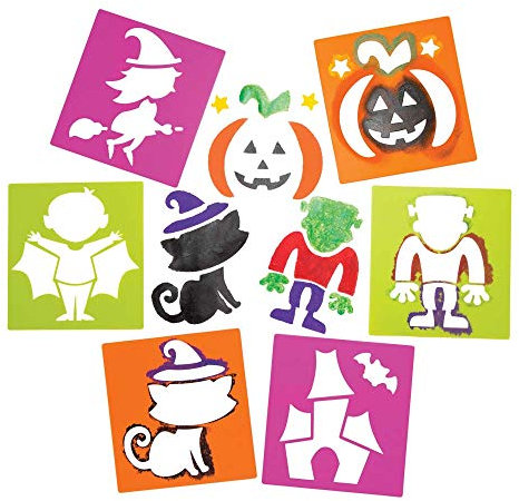 Baker Ross AR654 Kunststoff-Schablonen, ideal für Kinder zum Gestalten und Gestalten von Halloween-Themenbüchern, Karten und Bildern, perfekt für Zuhause, Schule und Bastelprojekte (6 Stück), sortiert