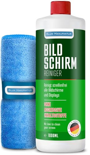 Blum Manufaktur Pulitore schermo 1000 ml + panno in microfibra 30 x 30 cm Supersoft 365GSM – Pulitore schermo – Pulitore display