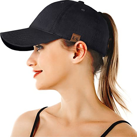 Ponytail Baseball Cap - Mesh Cap Classic Plain Hat, Sun Messy High Bun Cap Adjustable Pony Caps, Sports Casual Trucker Hats Cap for Women (Black)