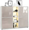 Vladon Highboard Cuba V3, Made in Germany, Weiß matt/Sandgrau Hochglanz inkl. LED - Moderne Anrichte mit 12 Fächern (130,5 x 105,5 x 35,5 cm)