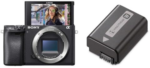 Sony Alpha 6400 | Appareil Photo Numérique Hybride APS-C (24,2 MP, AF en 0.02s, Suivi des Yeux, 4K HLG, Ecran Selfie Vlogging) (ILCE6400, A6400) & NP-FW50 Batterie Rechargeable pour Appareil Photo