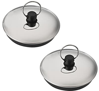 MroMax Lot de 2 bouchons de vidange de cuisine en acier inoxydable pour salle de bain, baignoire ou lavabo Argenté Noir 63 mm