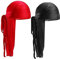 Headwrap Tail Bandanas Langem Schwanz Breiten Trägern Du-rag Kopf Piratenmütze Bandanas für Frauen Hip-Hop Tail Satin Kopftuch Piratenkappe mit Langem Herren Mütze Wave Durags 2 Stück, Schwarz und Rot