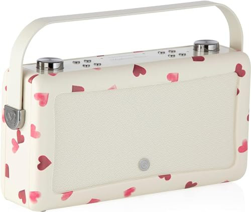 Emma Bridgewater Hepburn Voice Smart Portable Bluetooth Speaker with Amazon Alexa Voice Control by VQ - 20W Wireless Speakers with Bluetooth - Rechargeable Speaker with 8-Hour Playtime - Pink Hearts