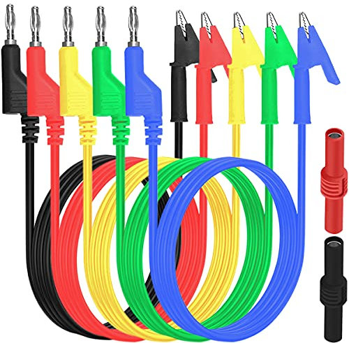 Xiatiaosann Bananenkupplung 4mm Bananenstecker auf Krokodilklemmen Messleitungen Multimeter für Oszilloskop Elektrische Prüfung, mit 4mm-Bananenkupplung Buchse auf Buchse, 5 Stück Silikonkabel