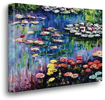 Giallobus - Impression sur toile - Claude Monet - Nénuphars dans l'étang de Giverny - Cadre en toile de qualité supérieure - 70L x 50l cm - Tableaux modernes pour la maison