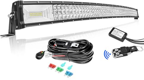 Willpower Barra LED Curva 132cm 52 Pollici 675W Fari LED 12V 24V con Strobo Cablaggio Impermeabile Faretti LED Faro da Lavoro LED Barra Luci LED per Fuoristrada Auto Trattore Camion 4x4 Barca ATV