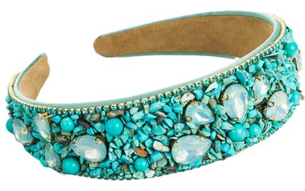 Antique Anyan Personalisiertes Design-Haarband, bunt, zerdrückter Türkis mit Diamanten, breiter Kante, Stoff, Haarreifen, Bonbonfarben, Haarschmuck für Frauen und Mädchen (blau)