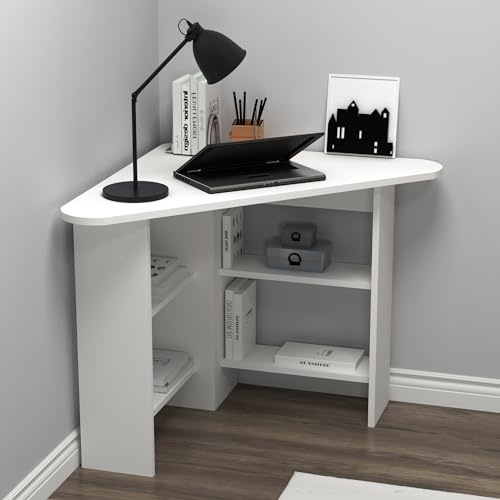 Gredos Computer Desk, Corner Desk, Writing Desk with Storage Shelves, H 73.8 cm | W 105 cm | D 80 cm (White)