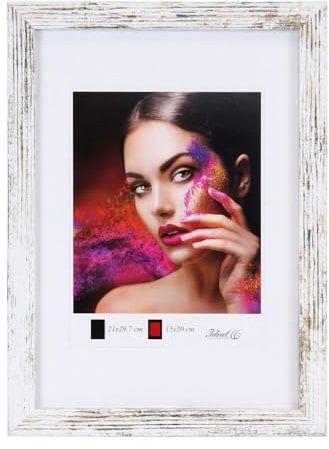 IDEAL TREND Holz Bilderrahmen Lifestyle Plexi Foto Rahmen Collage Wanddeko Poster HR-25: Farbe: Shabby Weiß | Format: 50x70