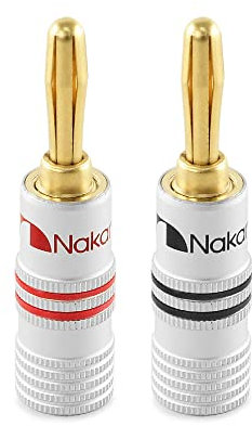 Nakamichi Fiche banane plaquée or 24K 12 AWG - 18 AWG Calibre 4 mm pour haut-parleurs Amplificateur Hi-Fi Récepteur AV Stéréo Home Cinéma Audio Fil Câble Connecteur à vis 2 pièces (1 paire)