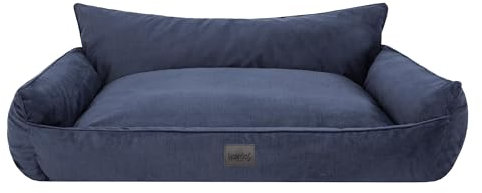 Bjird Hundebett - Hundekorb für kleine mittelgroße & große Hunde - Hundekissen - Hundesofa - Bezug abnehmbar und waschbar - Joker - Größe: XL/XXL: 132 x 106 cm - Navyblau Fancy
