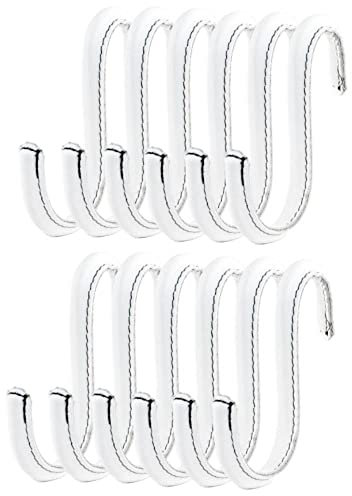Brute Strength - S-Haken mit Vollnarbenleder umwickelt - 12 Stück - Weiß - 10 cm Edelstahl Metallbügel Hängende Haken für Küche, Werkstatt, Bad