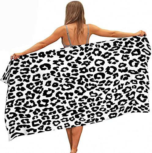 KINITA Schwarz Weiß Strandtuch Groß 150x200 cm, Weich Badetuch Mikrofaser Handtücher, Strandhandtuch 3D Leoparden Schnell Trocknen Strandlaken, Badehandtuch, Saunatuch, Handtuch, Damen, Herren, Towel